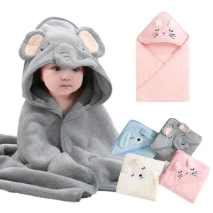 Warm and Cozy Hooded Bathrobe Towel Set for Baby Boys and Girls, Soft Coral Fleece Wrap for Newborns and Toddlers