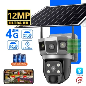 4G SIM Card Solar Powered 12MP HD Night Vision WIFI Outdoor Security Video Surveillance IP Camera with 2 Way Audio