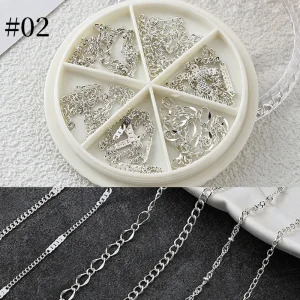 Rhinestone Nail Art Accessories Kit with 50/100cm Metal Chain Nail Charms for salon or Home Use