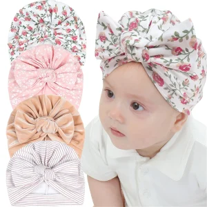 Newborn Baby Hospital Hat with Big Bow Knot Turban Beanie Cap for 0-6 Months Infants