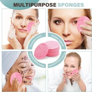 Pink Compressed Face Puff Sponge for Foaming Face Wash and Cosmetic Use