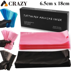 200 Piece Large Size Tattoo Machine Pen Covers Polyethylene Sleeve Cord Protector Set in Black Blue Pink