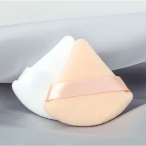 Professional Large Triangular Makeup Powder Fan Brush with Soft Powder Puff and Dry Puff Sponge for Flawless Setting