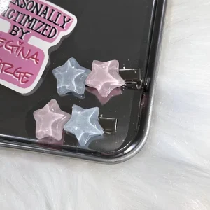 Sweet Girly Fun Hair Clip with Lovely Pink Blue Crystal Pentagram Star Accent and Aesthetic Y2k Vibes