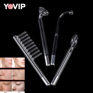 Portable High Frequency Facial Machine Electrode Stick with 4 Changeable Glass Tubes for Wrinkle Remover and Skin Tightening