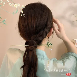 Peach Blossom Inspired Gold Plated Hair Chopsticks for Women, Updo Chignon Hairpin Accessories with Retro Floral Design