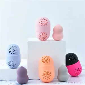 Makeup Accessory Case – Premium Silicone Powder Puff Holder and Beauty Sponge Cleaning Drying Box