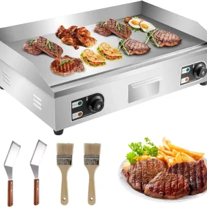 High-Capacity Electric Flat Top Grill with Adjustable Temperature and Non-Stick Surface for Versatile Cooking of Pancakes, Burgers, and More