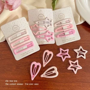 Frosted Star-Shaped Metal Hair Clips for Women and Girls, 3 Piece Mini Hairpins with Geometric Design in Pink Color