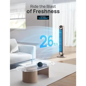 Wi-Fi Enabled 42 Inch Height Adjustable Tower Fan for Large Rooms with 1236 CFM Air Volume and Hyperfast 26 ft/s Wind Speed