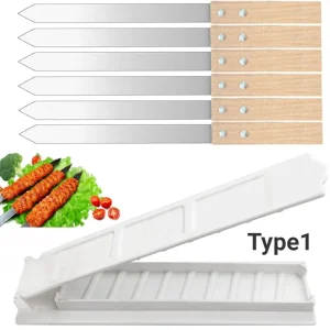 Stainless Steel BBQ Skewers Set with Wooden Handle and Flat 2.3cm Design for Perfect Grilling of Kabobs, Shrimp, Vegetables, and Meat for Outdoor Cookouts