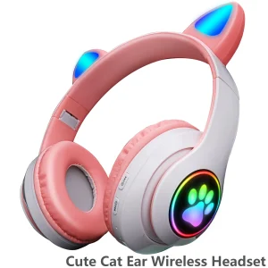 Wireless Bluetooth Cat Ear Headphones for Kids and Girls with Microphone, Stereo Sound and Foldable Design