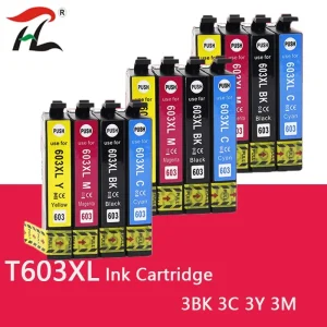 Ink Cartridge for Epson Expression Home XP-2100 to XP-4105 and WorkForce WF-2810 to WF-2850 Printers, 603XL T603 E603 High Capacity Dye Ink Compatible Chip