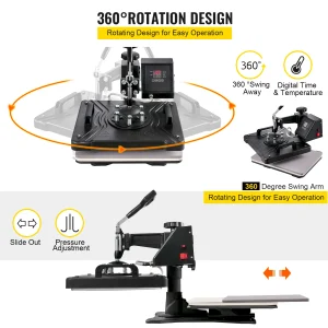 12×15 Inch Heat Press Machine with 5 in 1 Accessories Kit for Sublimation Printing on T-Shirts Mugs Hats Plates