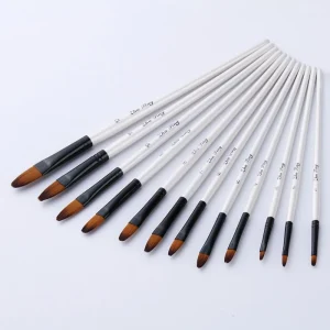 12 Piece Artistic Painting Brush Set for Beginners – Wooden Handle and Nylon Hair for Watercolor Oil Acrylic Painting Supplies