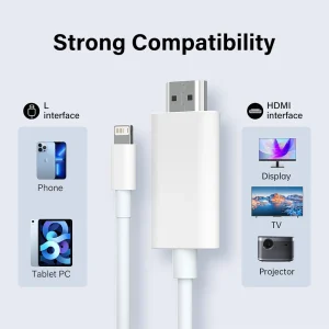 iPhone and iPad to HDMI Adapter Cable for HDTV, Video Output from Mobile to Digital TV for iPhone 14, 13, 12, 11, Pro, Max, 7, 8, Plus, X, XS, XR, SE and iPad Mini