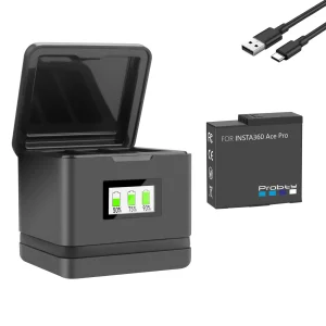 Insta360 Ace Pro Battery Charger Combo Pack: 2200mAh Rechargeable Li-ion Battery with 5V 2.1A Fast Charging Station and USB-C Cable