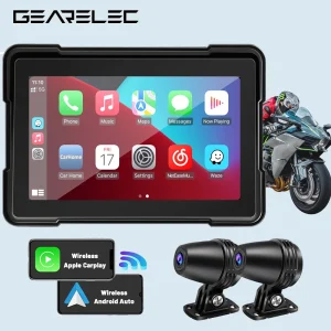 Wireless Apple Carplay and Android Auto Motorcycle Dash Cam with HD 1080P GPS G-Sensor Camera and IPX6 Waterproof Design