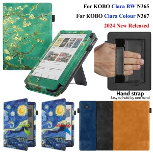 Kobo Clara BW Colour 2024 Protective Ebook Case with Built-in Stand, Hand Strap, and Auto Wake Sleep Cover for Reading Comfort