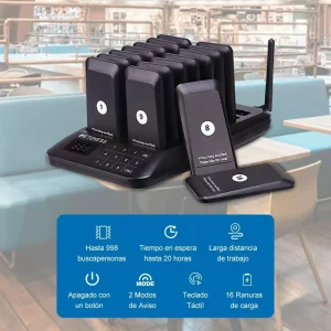 Wireless Restaurant Paging System with 16 Coaster Pager Receivers for Cafe Bar Food Truck Hotel Church