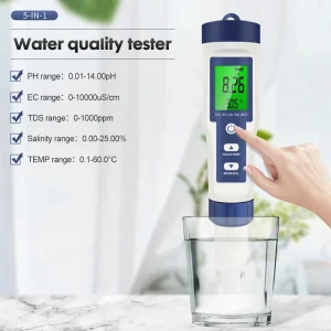 5 in 1 Advanced Water Quality Tester Digital PH Meter TDS EC Salinity Temperature Conductivity Tester with Backlight for Aquariums and Water Filters