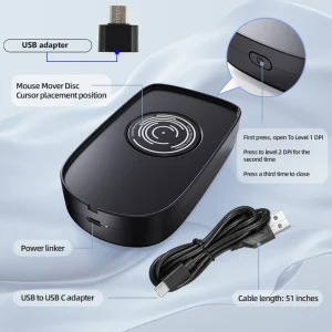 Keep PC Active Auto Mouse Jiggler Undetectable Wired Wireless Mouse Mover with ON/Off Switch and USB-C Adapter