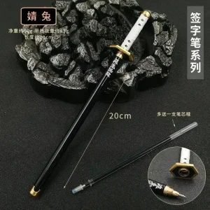 0.5mm Black Gel Refill Demon Slayer Anime Sword Shaped Pen with Display Stand Cosplay Prop for Kids Students Anime Fans