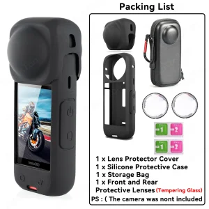 Insta360 X4 Camera Lens Protector Cover with Tempered Glass and Plastic Case for 360 Degree Camera