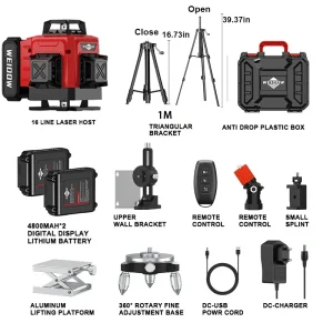 WEIDDW 4D 16 Lines Laser Level 360 Self Leveling with Tripod and suitcase 4×360° Cross Line Professional Laser Construction Tool