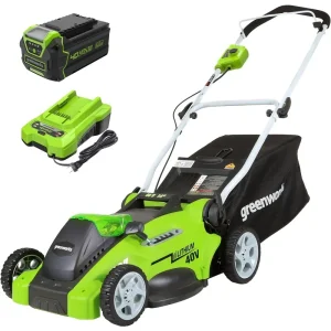 Greenworks 40V 16-Inch Cordless Electric Lawn Mower with 4.0Ah Battery, Charger, and 75+ Compatibility, Quiet and Low-Maintenance