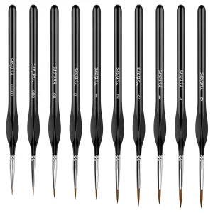 10-Piece Fine Point Paint Brush Kit for Artistic Detail Work with Variety of Sizes for Acrylic Watercolor Oil and Face Painting