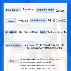 High Yield Compatible Canon PG145XL PG146XL Ink Cartridge Replacement for Pixma MG2410 MG2510 Printer