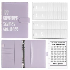 100 Envelope Savings Challenge Budget Organizer System Leather Binder with Cash Envelopes and Tracker for Financial Planning and Money Management