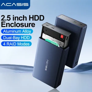 2.5 Inch Dual Bay External Hard Drive Enclosure with RAID 0 1 JBOD SPAN, Type C to SATA Interface and Aluminium Casing for Efficient Cooling