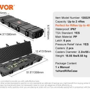 Impact-Resistant IP67 Waterproof Long Gun Case with 6 Padlocks and Customizable Foam for Secure Firearm Storage