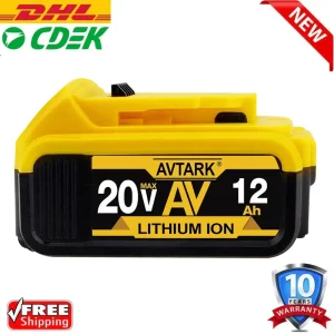 20V 12Ah Rechargeable Electric Tool Battery Compatible with DeWalt 18V Power Tools DCB200 DCB201 DCB204 DCB205