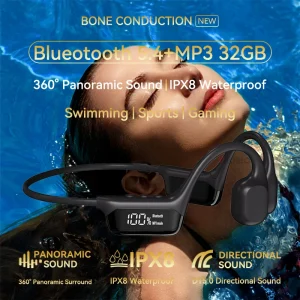 Waterproof Bone Conduction Headphones with 32GB MP3 Player for Swimming and Sports