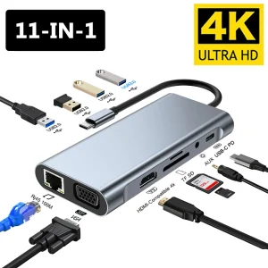 11-in-1 Type-C Docking Station USB 3.0 HUB USB C Splitter Type C to 4K HDMI VGA PD RJ45 100M Network Adapter for Laptop Macbook