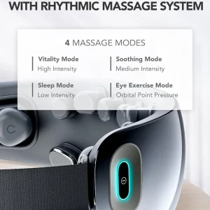 Heated Bluetooth Eye Massager with Vibration and Adaptive Temple Massage for Migraine Relief and Eye Relaxation