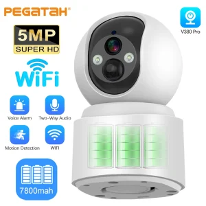 Wireless 5MP Home Security Camera System with Battery Powered PTZ HD Video and AI Human Detection