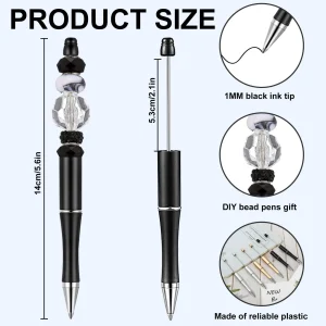 20PCS DIY Beaded Ballpoint Pen Set with Black Ink and Refillable Plastic Beads for Artistic Gift and School Supplies