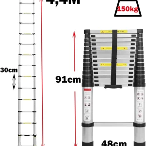 DayPlus 2.6M-5M Telescopic Ladder Sturdy Aluminum Telescoping Extension Ladder 330lb Max Load EN131 for Household Outdoor Work