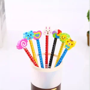 40 Piece Random Color Cartoon Animal Wooden HB Pencils Set with Removable Eraser for School Students