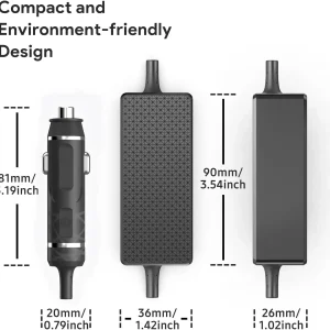 PD 20V 3.75A DC Car Charger Adapter for ResMed Airsense S10 AirCurve 10 Series CPAP BiPAP Machines with 1ft USB-C Male to 12V-24V Cigarette Lighter Socket Converter Cable