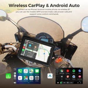 Wireless Apple Carplay and Android Auto Motorcycle Dash Cam with HD 1080P GPS G-Sensor Camera and IPX6 Waterproof Design