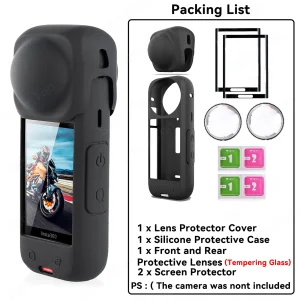 Insta360 X4 Camera Lens Protector Cover with Tempered Glass and Plastic Case for 360 Degree Camera