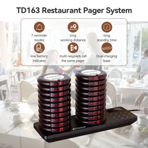 Wireless Restaurant Pager Calling System with 998 Pager Capacity and Long Range Signal