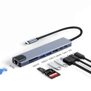 Type-C 3.1 8 in 1 Expandable Hub with 4K HDMI, USB 3.0, PD Fast Charging, RJ45 Ethernet, SD TF Card Reader for MacBook Laptop Computer