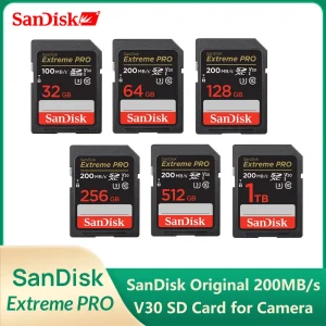 High-Speed SanDisk Extreme Pro SD Card Memory for 4K Video Recording and Camera Devices 200MB/s U3 UHS-I Cards 32GB 64GB 128GB 256GB 512GB 1TB Capacity