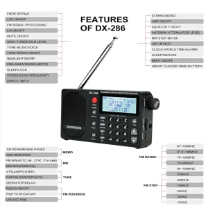 18650 Battery-Powered QODOSEN DX-286 World Full Band Radio with NXP TEF6686 Automotive Chip and Advanced Signal Processing